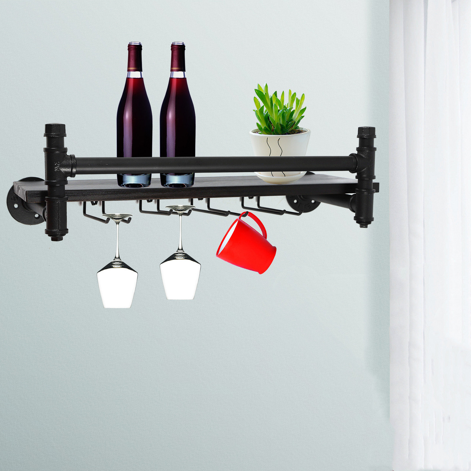Williston Forge 24" Vintage Industrial Wall-Mounted Wine Rack Goblet Holder (Black) Williston Forge 24" Vintage Industrial Wall-Mounted Wine Rack Goblet Holder (Black)